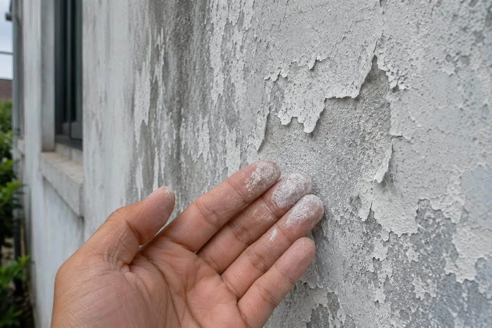 Bề mặt tường ngoài bị bong tróc do ẩm thấm